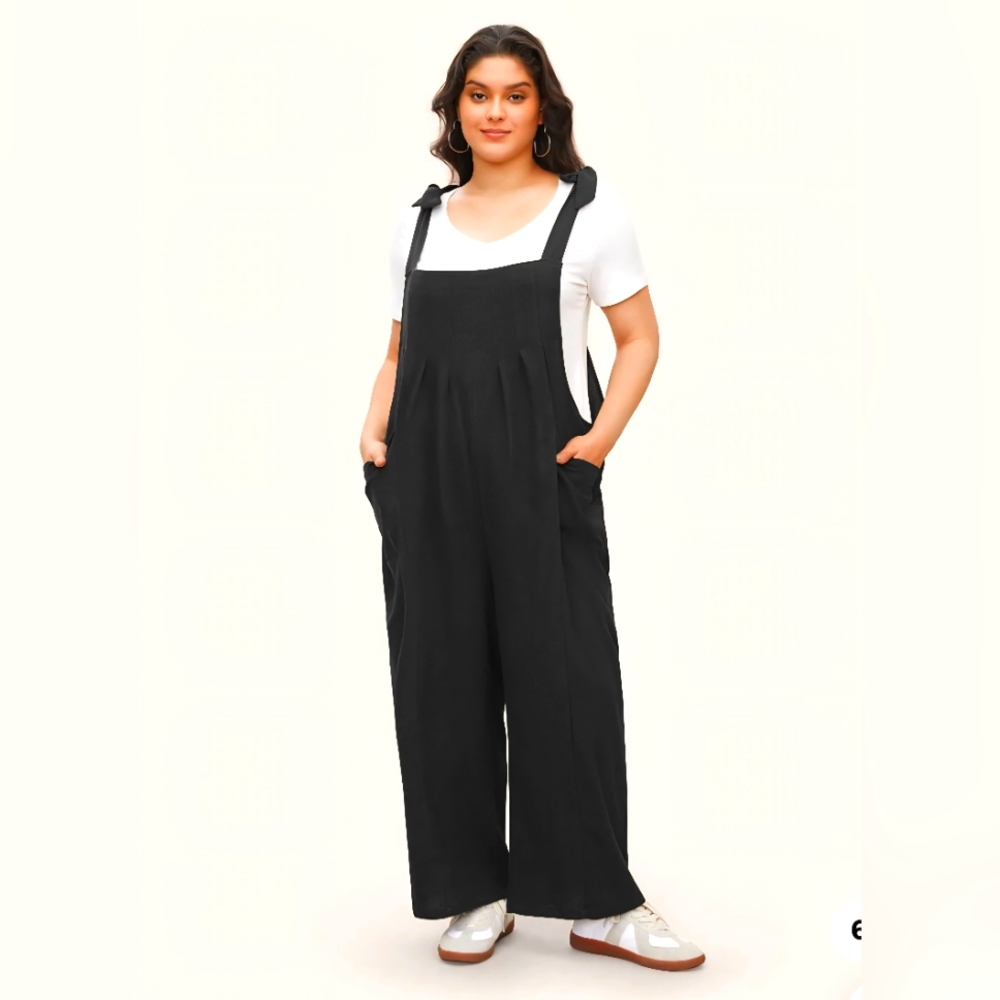 BloomChic Black Pleated Pocket Overall Jumpsuit – Size 4X – Gently Worn
